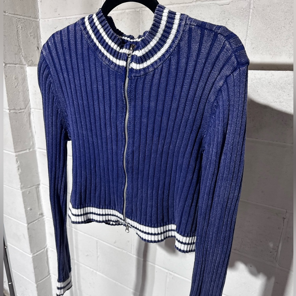 Forever 21 Blue and White Ribbed Cardigan